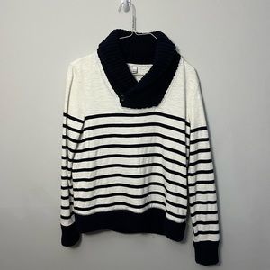 J. Crew Black and White Striped Cowl Sweater